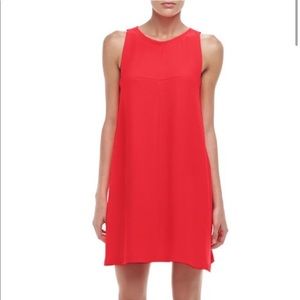 TRINA TURK LYSETT CREPE SLEEVELESS TRAPEZE DRESS NEON CORAL